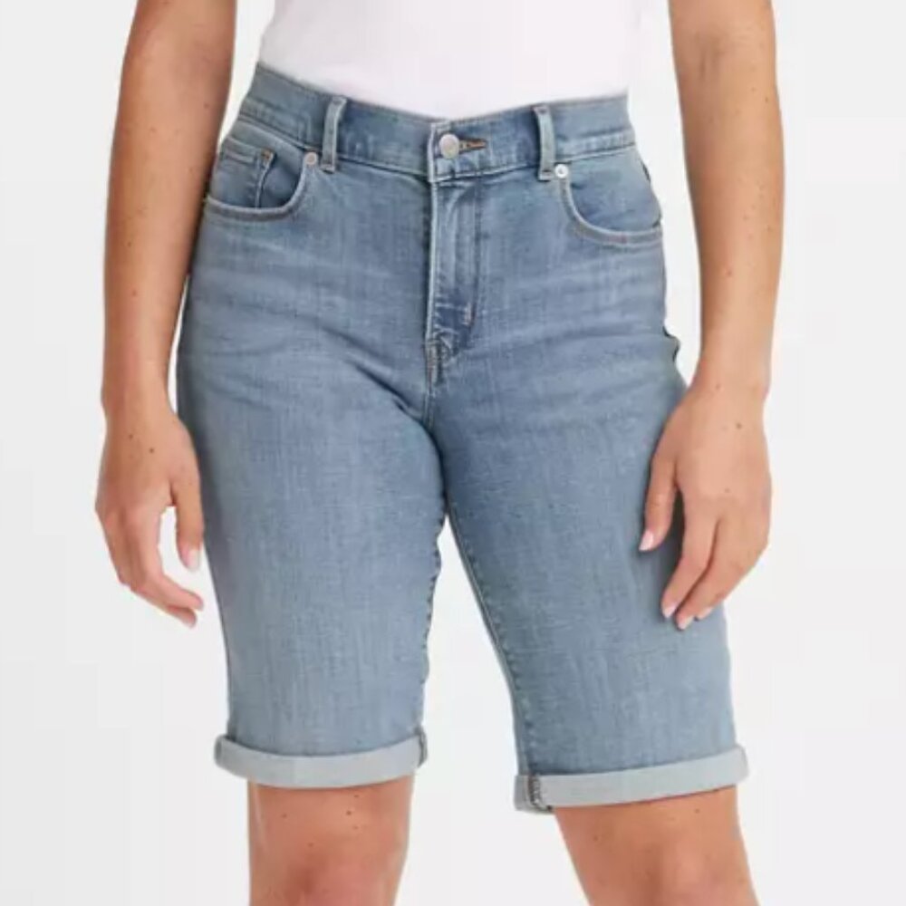 Levis Classic Bermuda Shorts Long Light Blue Jean Denim 31 Biker Cotton Soft